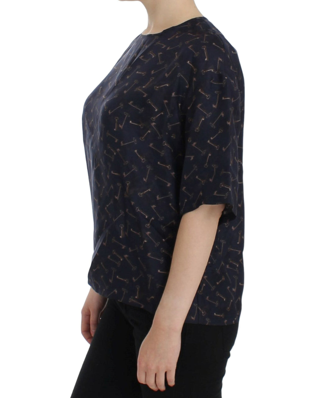 Dolce &amp; Gabbana - Blue gold key print silk blouse