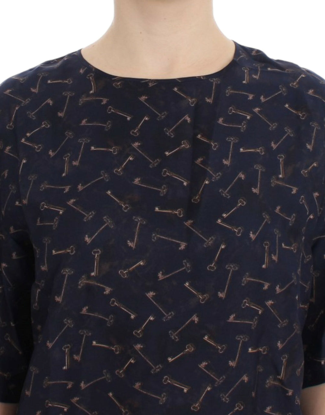 Dolce &amp; Gabbana - Blue gold key print silk blouse