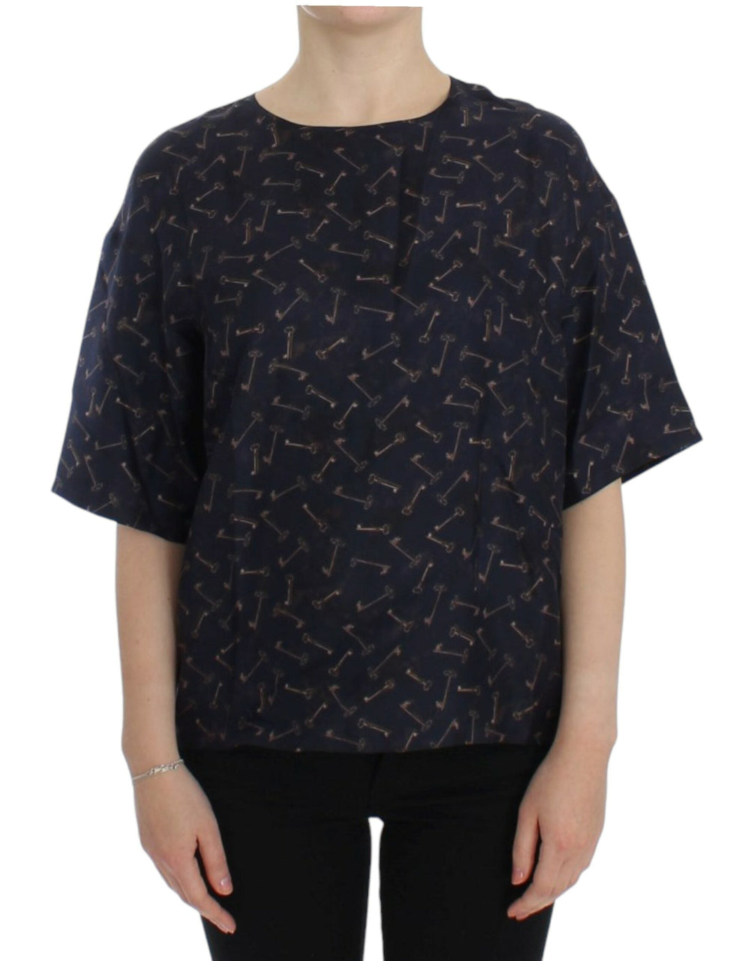 Dolce &amp; Gabbana - Blue gold key print silk blouse