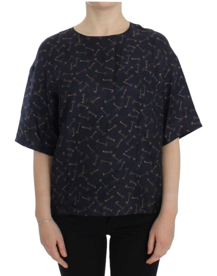 Dolce &amp; Gabbana - Blue gold key print silk blouse
