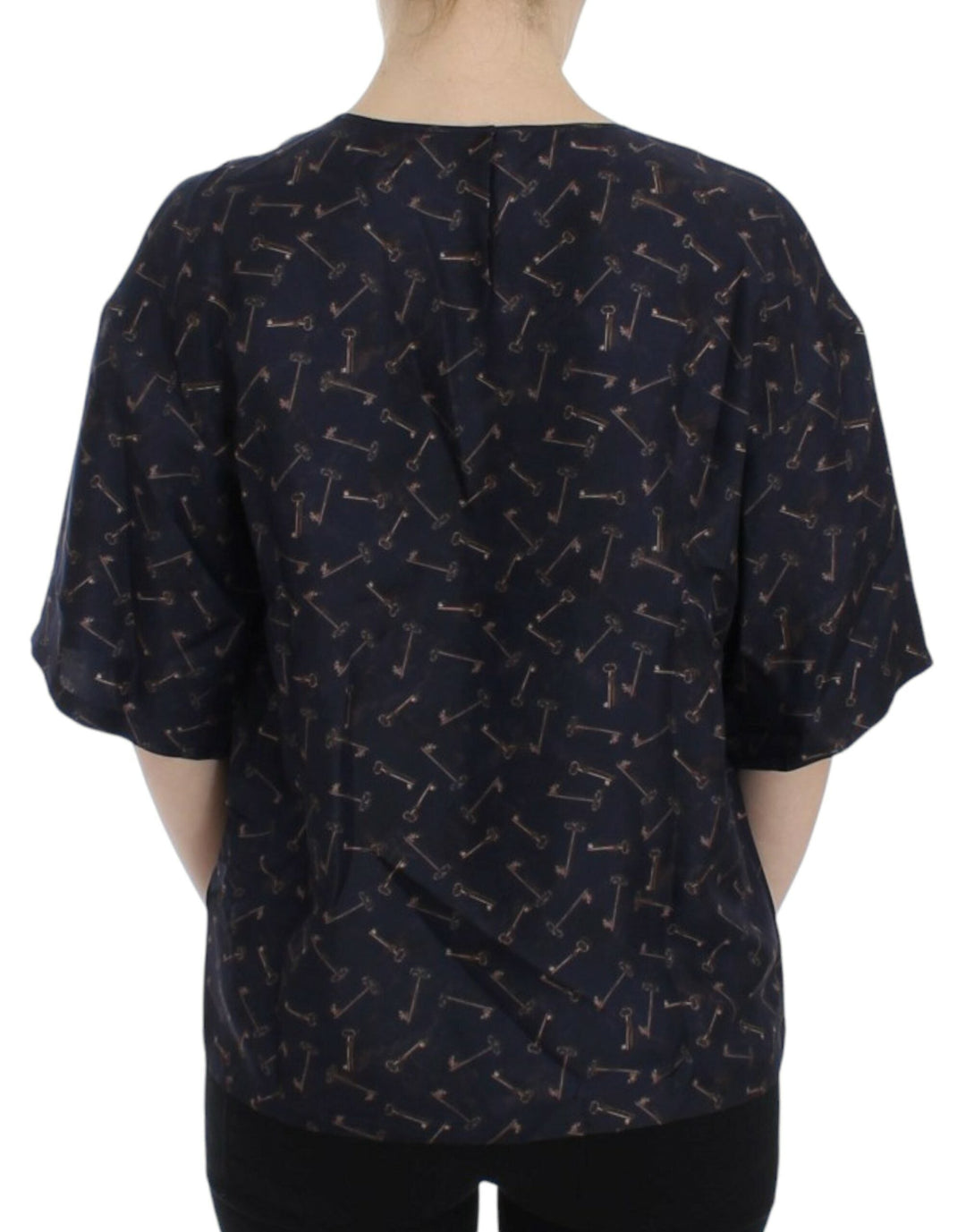Dolce &amp; Gabbana - Blue gold key print silk blouse