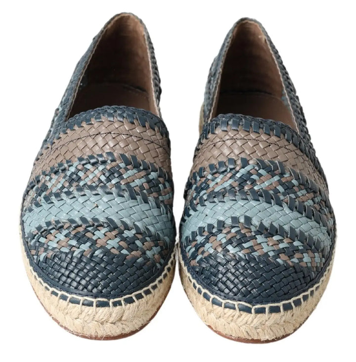 Dolce &amp; Gabbana Blue Gray Leather Buffalo Espadrille Shoes