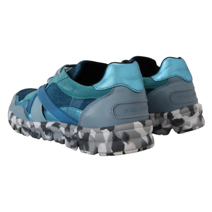 Dolce & Gabbana Blue Gray Leather Sport Low Top Sneakers