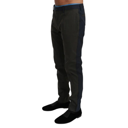 Dolce & Gabbana Blue Gray Stripes Trouser Cotton Pants