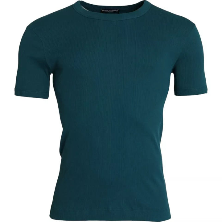 Dolce &amp; Gabbana Blue Green Cotton Round Neck Short Sleeves T-shirt