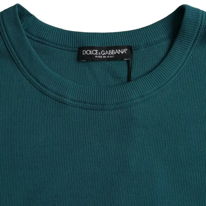 Dolce &amp; Gabbana Blue Green Cotton Round Neck Short Sleeves T-shirt