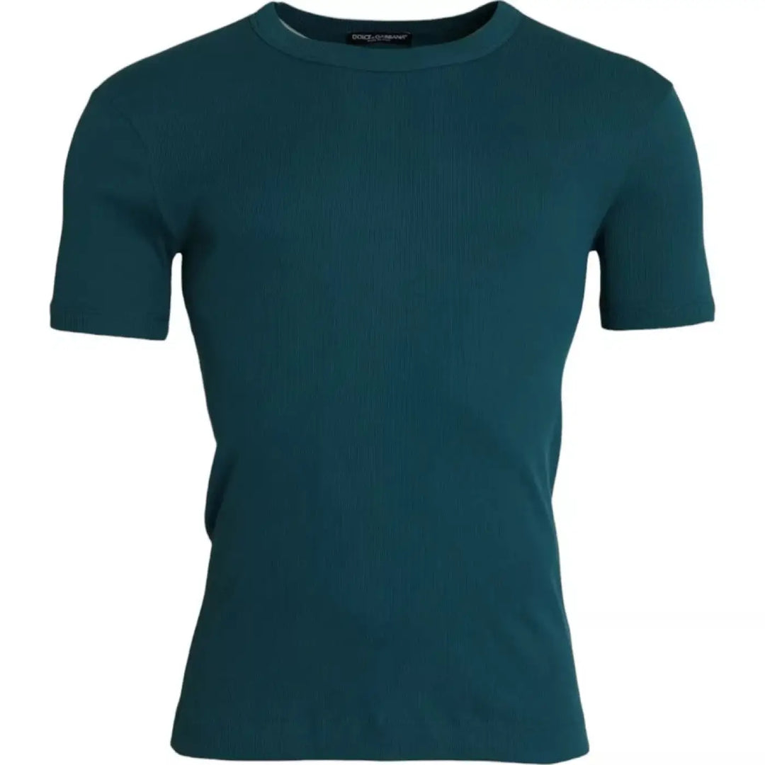 Dolce &amp; Gabbana Blue Green Cotton Round Neck Short Sleeves T-shirt