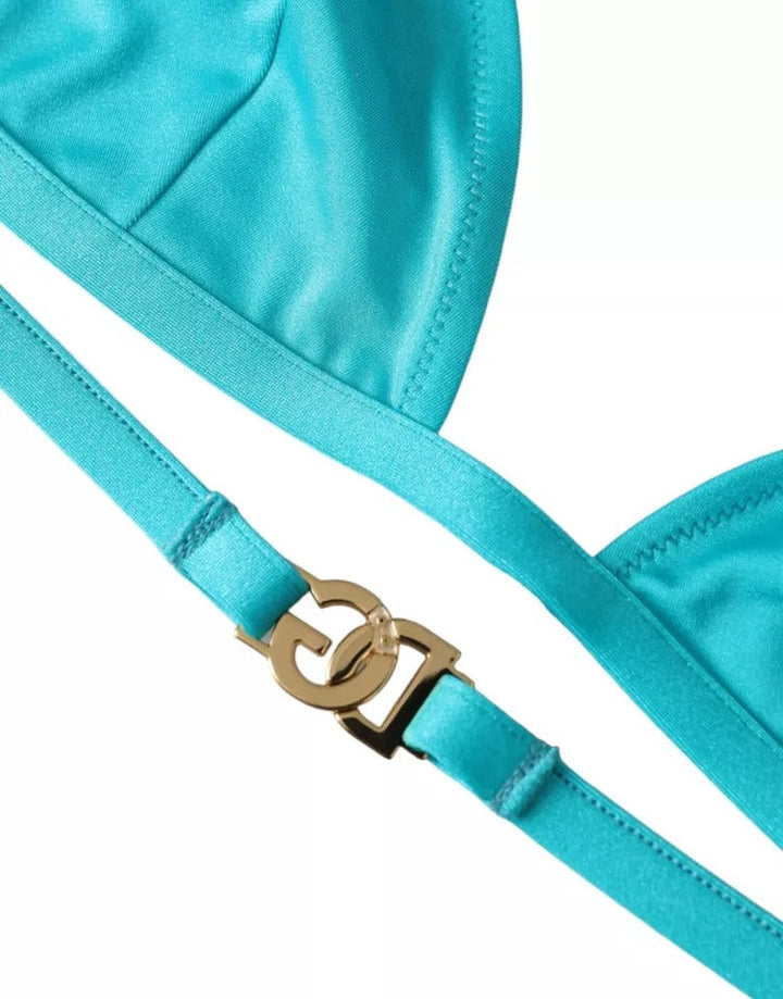 Dolce &amp; Gabbana Blue Green Halter Dg Logo Swimwear Beachwear Bikini Top - Women’s Tops