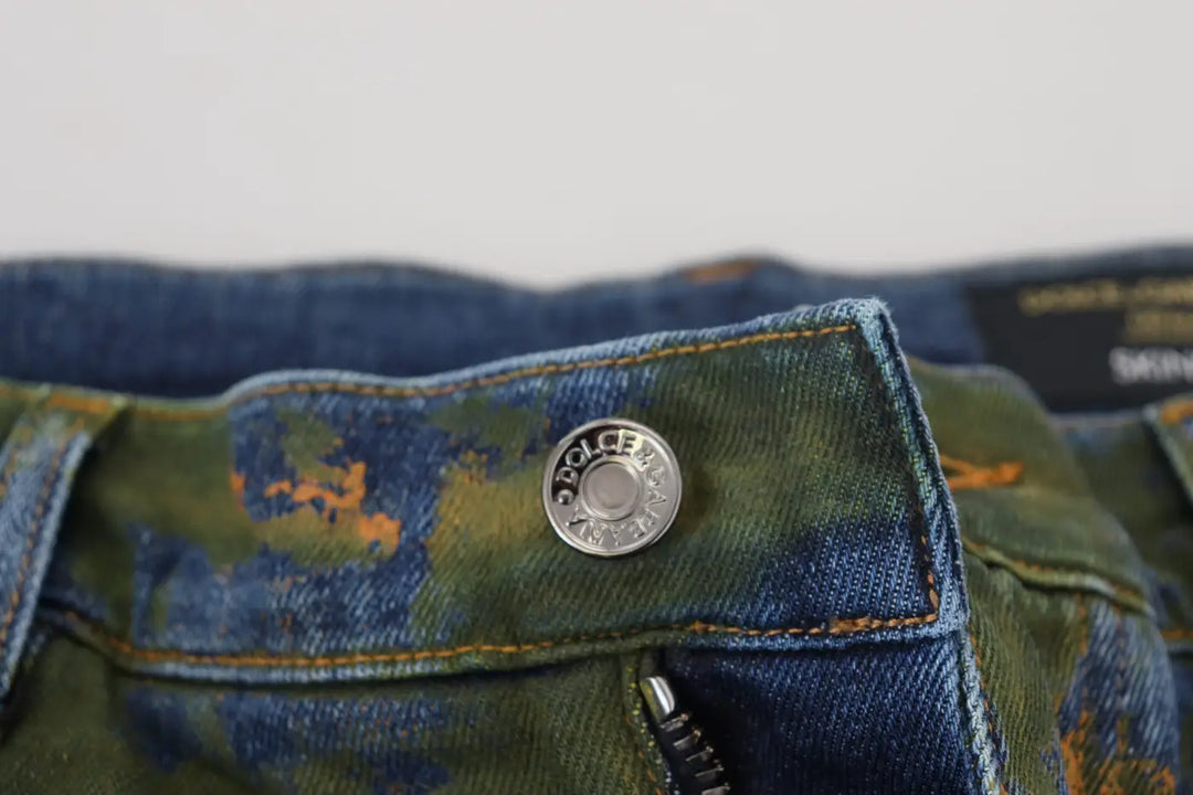 Dolce &amp; Gabbana Blue Green Skinny Cotton Denim Jeans