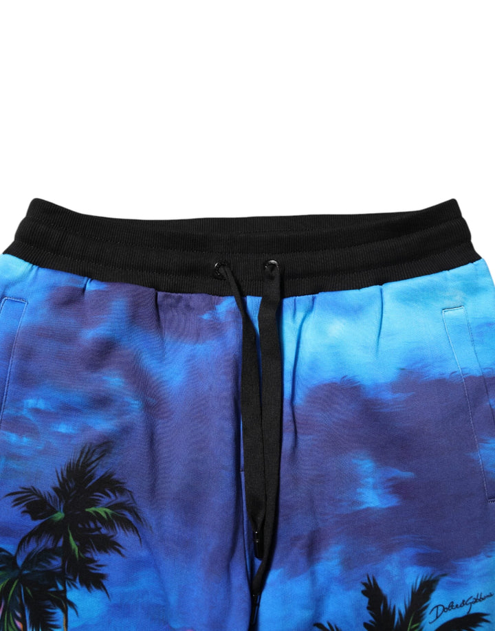 Dolce &amp; Gabbana Blue Hawaiian Print Jogger Sweatpants Pants