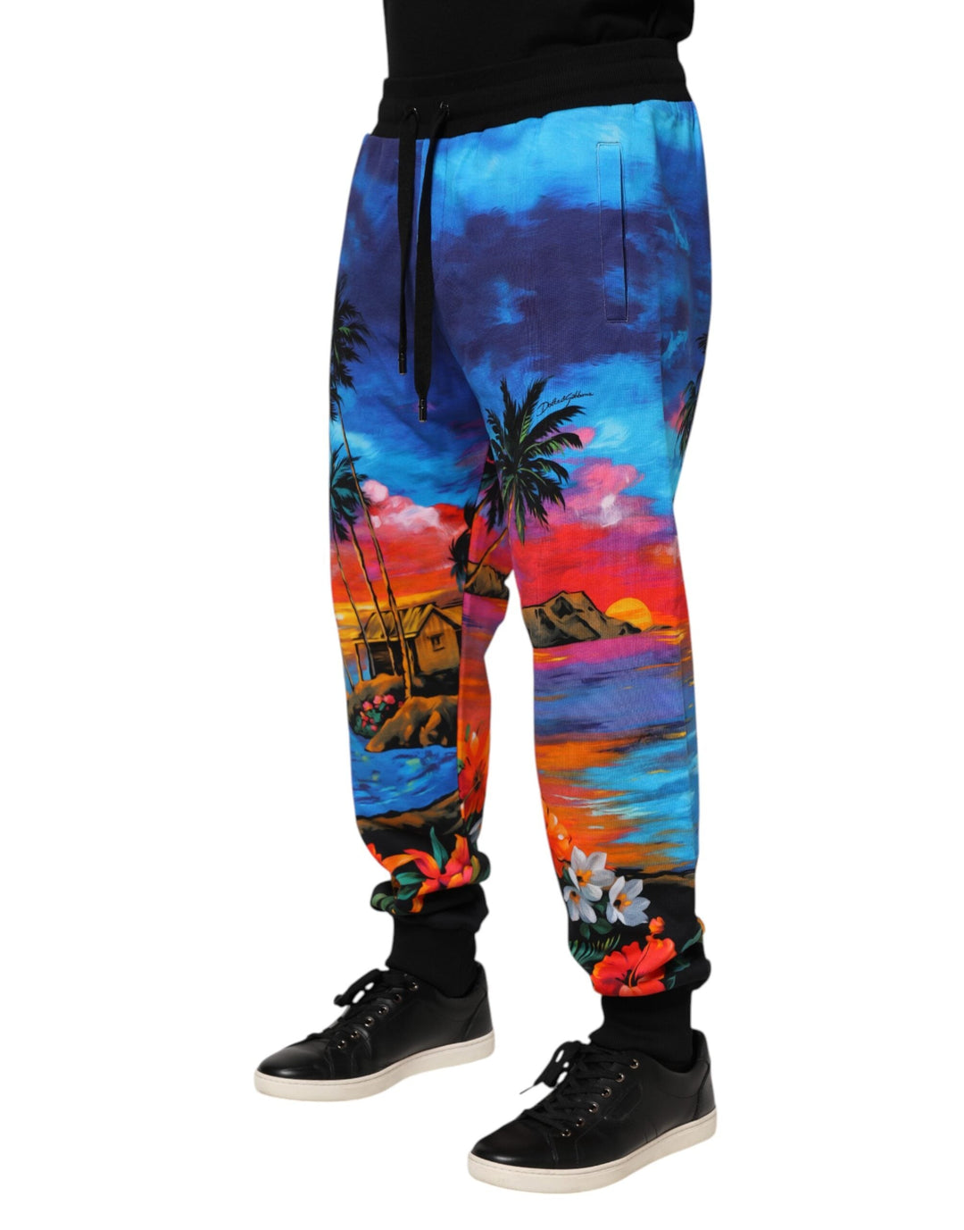 Dolce &amp; Gabbana Blue Hawaiian Print Jogger Sweatpants Pants