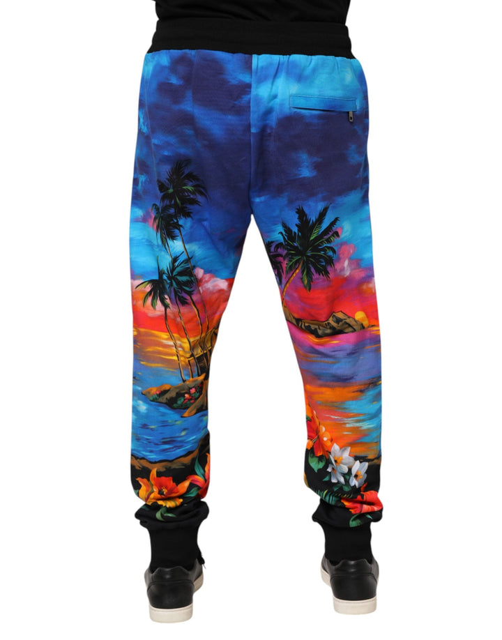 Dolce &amp; Gabbana Blue Hawaiian Print Jogger Sweatpants Pants