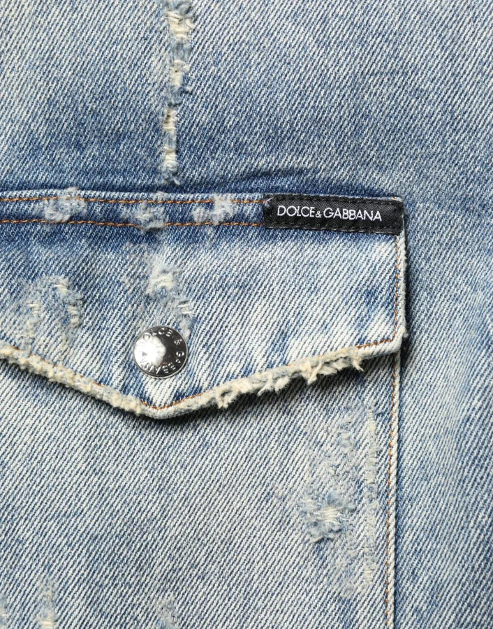Dolce & Gabbana Blue Hooded Cotton Buttoned Denim Jacket