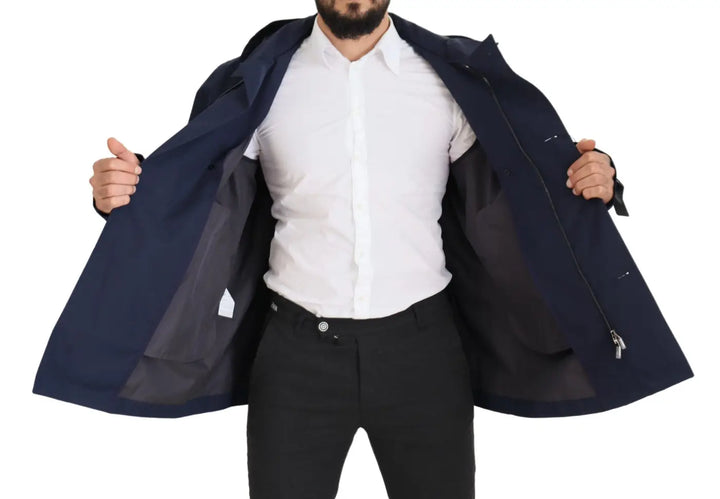 Dolce &amp; Gabbana Blue Hooded Double Breasted Coat Jacket