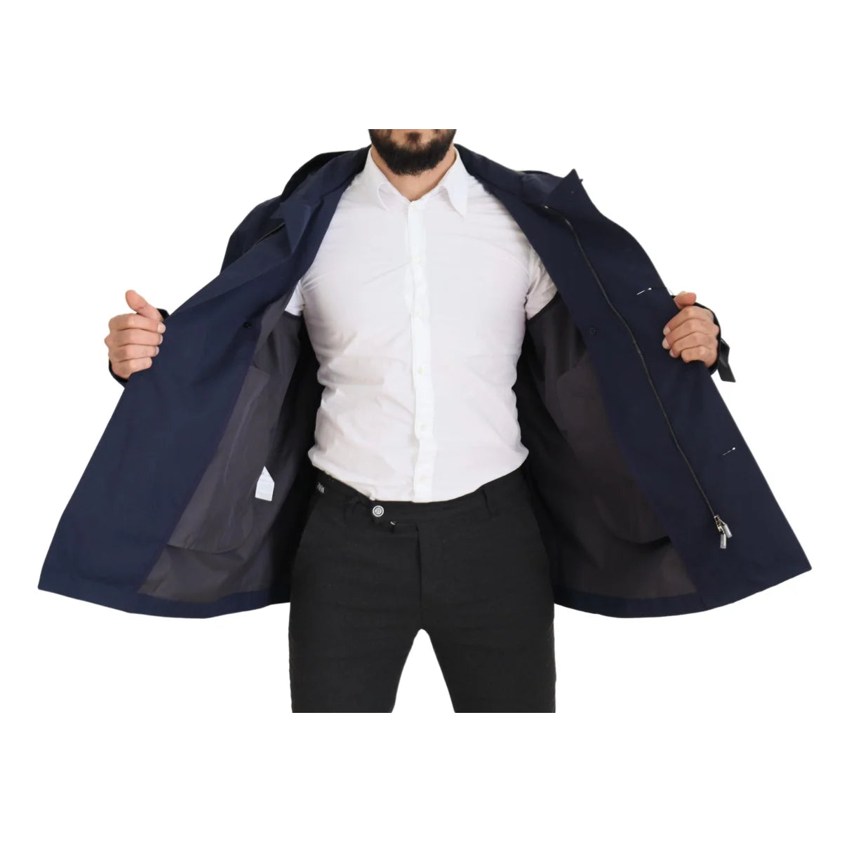 Dolce & Gabbana Blue Hooded Double Breasted Coat Jacket