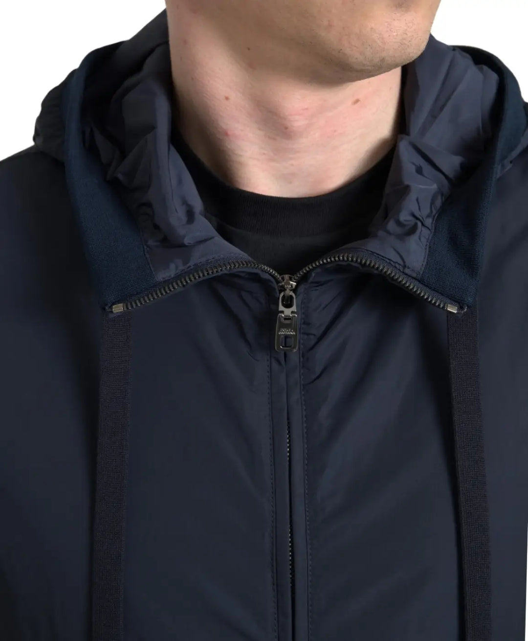 Dolce &amp; Gabbana Blue Hooded Logo Polyester Full Zip Sweater