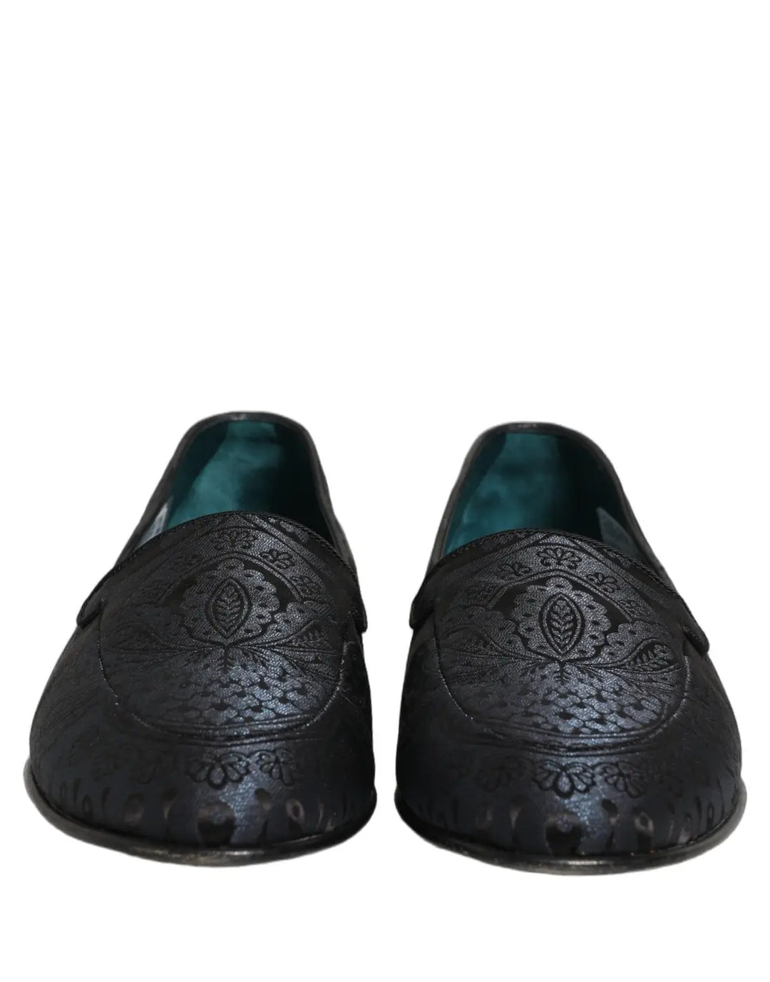 Dolce &amp; Gabbana Blue Jacquard Leather Slip On Loafers Shoes