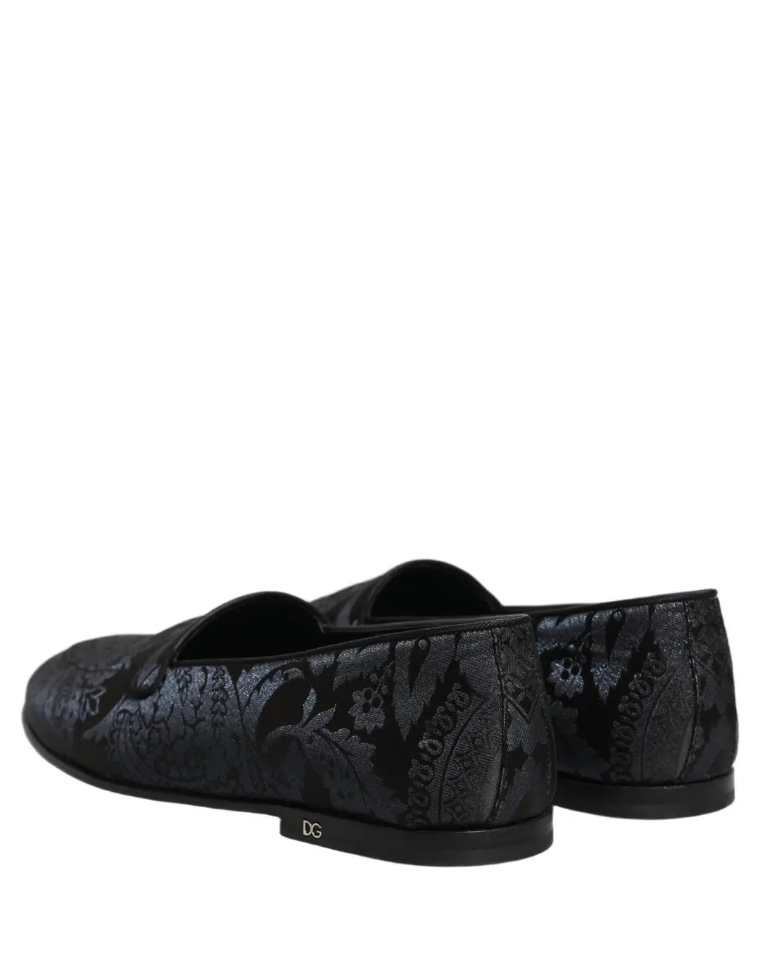 Dolce &amp; Gabbana Blue Jacquard Leather Slip On Loafers Shoes