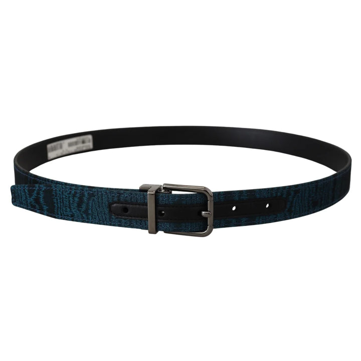 Dolce & Gabbana Blue Jacquard Moire Silver Metal Belt Men