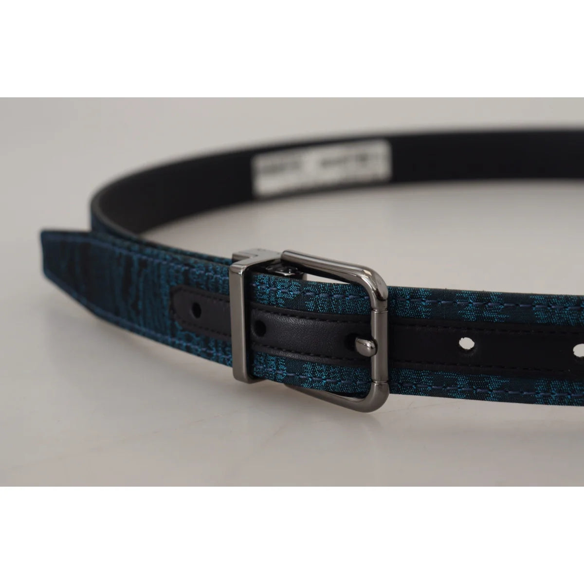 Dolce & Gabbana Blue Jacquard Moire Silver Metal Belt Men