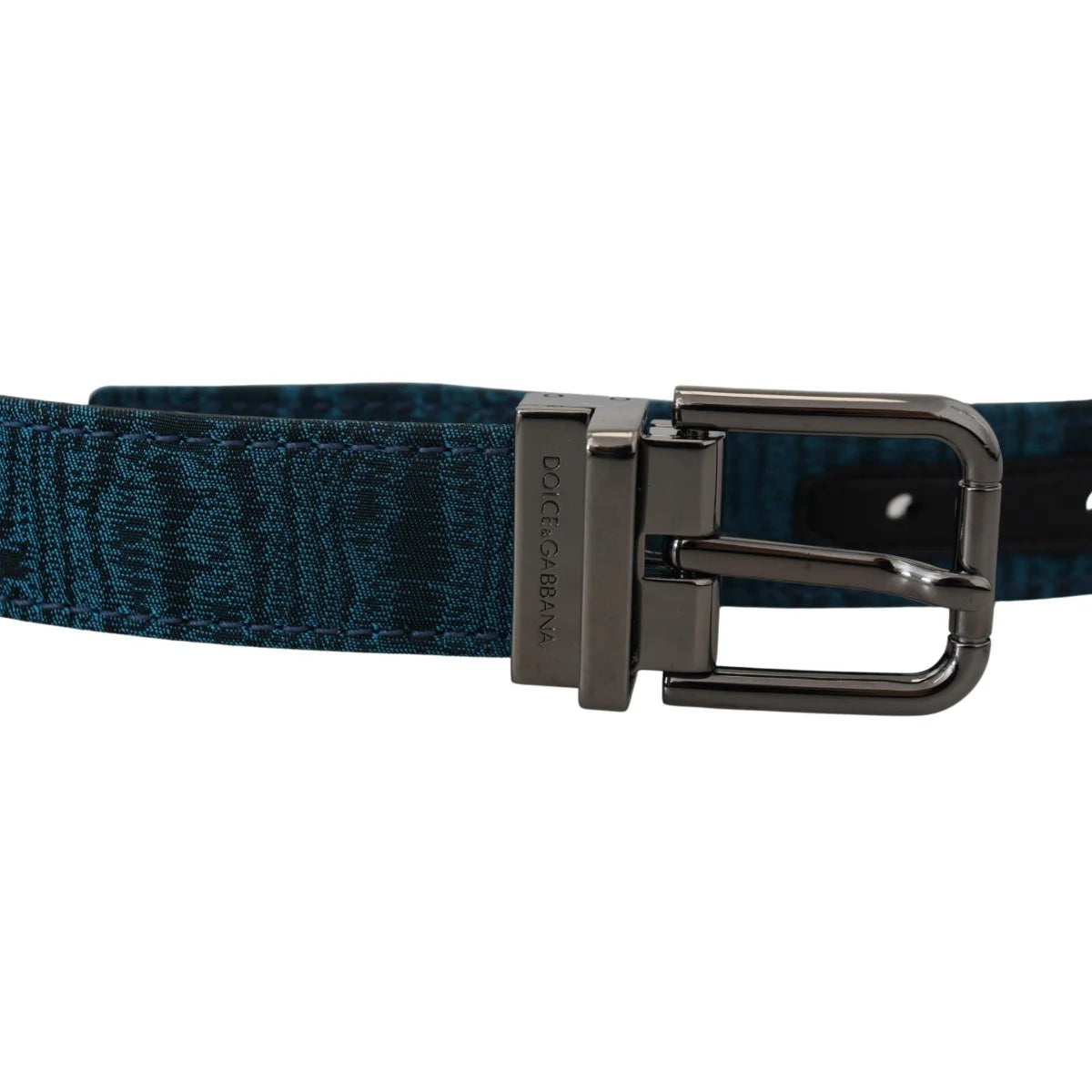 Dolce & Gabbana Blue Jacquard Moire Silver Metal Belt Men
