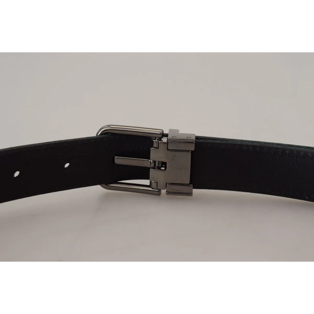 Dolce & Gabbana Blue Jacquard Moire Silver Metal Belt Men