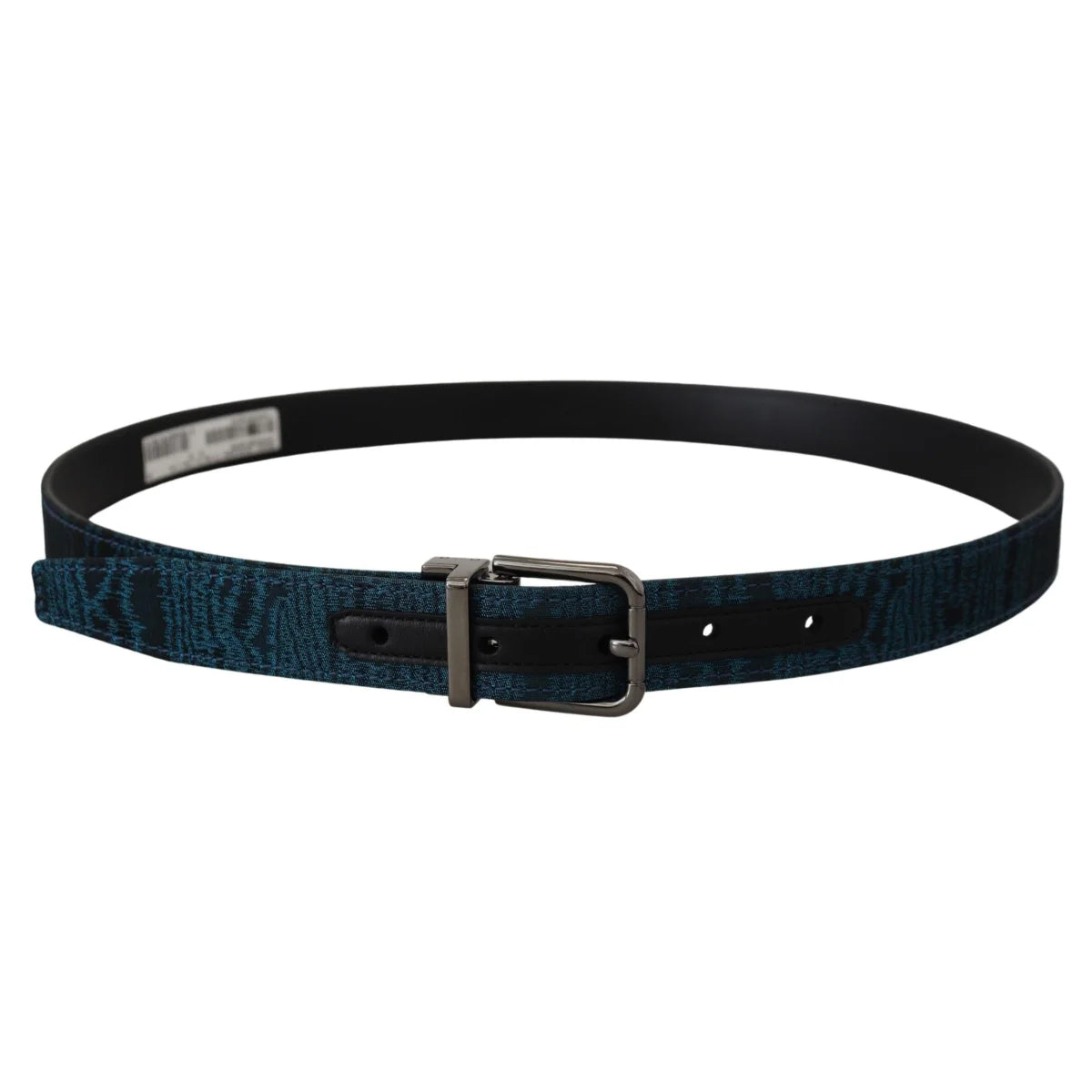Dolce & Gabbana Blue Jacquard Moire Silver Metal Belt Men