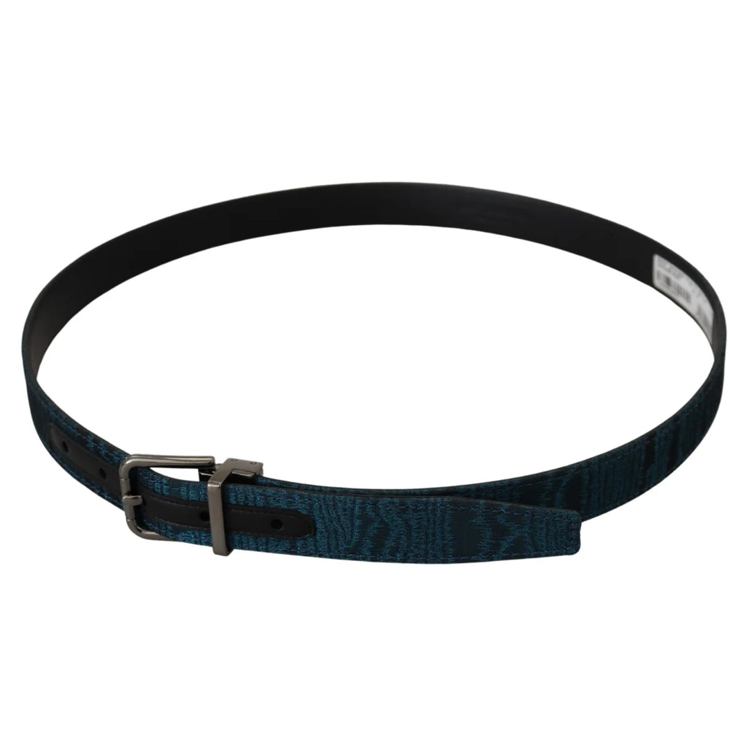 Dolce & Gabbana Blue Jacquard Moire Silver Metal Belt Men