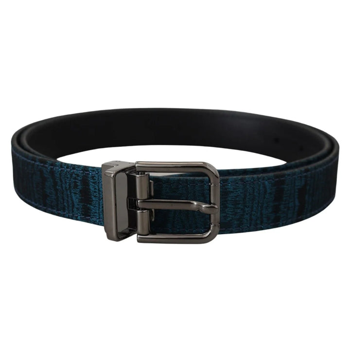 Dolce & Gabbana Blue Jacquard Moire Silver Metal Belt Men