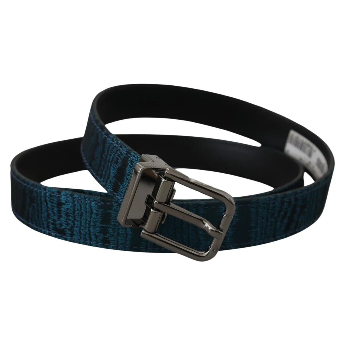 Dolce & Gabbana Blue Jacquard Moire Silver Metal Belt Men
