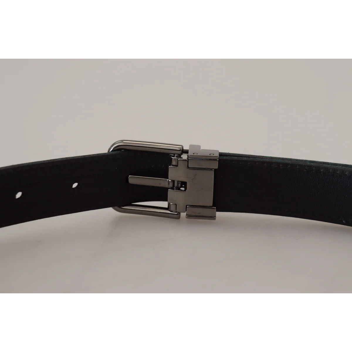 Dolce & Gabbana Blue Jacquard Moire Silver Metal Belt Men