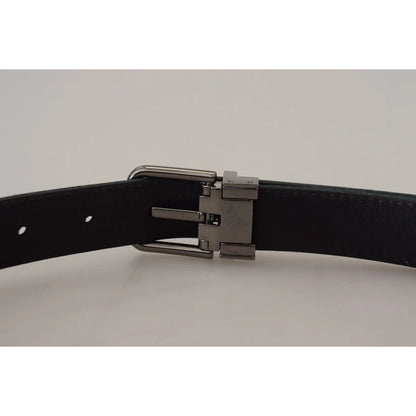 Dolce & Gabbana Blue Jacquard Moire Silver Metal Belt Men