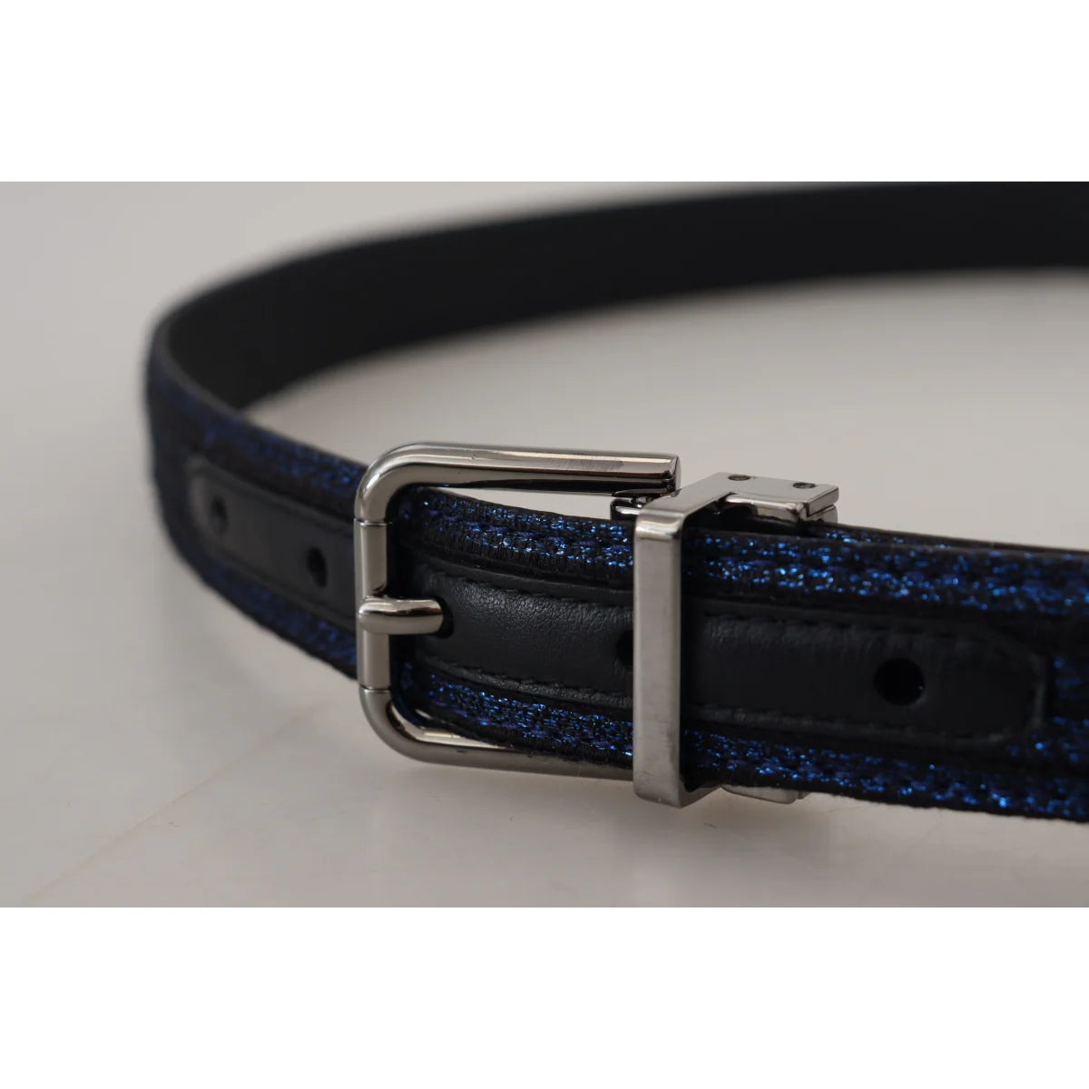 Dolce & Gabbana Blue Jacquard Stripe Silver Buckle Belt
