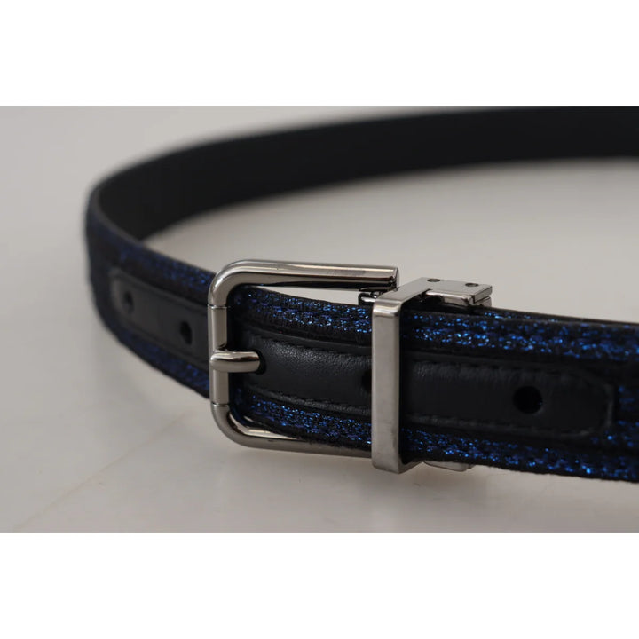 Dolce &amp; Gabbana Blue Jacquard Stripe Silver Buckle Belt