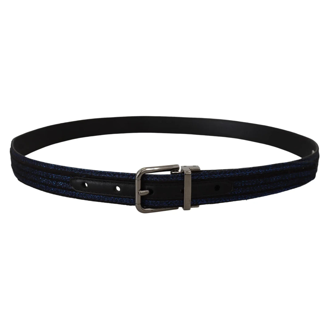 Dolce &amp; Gabbana Blue Jacquard Stripe Silver Buckle Belt