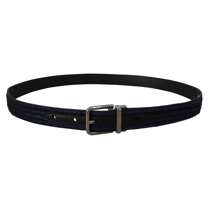 Dolce &amp; Gabbana Blue Jacquard Stripe Silver Buckle Belt