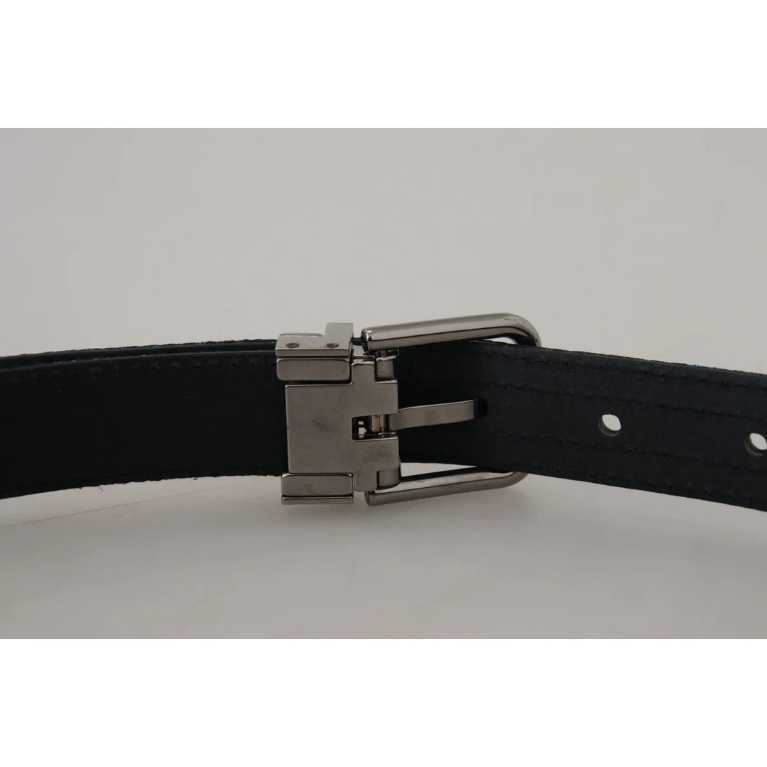 Dolce &amp; Gabbana Blue Jacquard Stripe Silver Buckle Belt