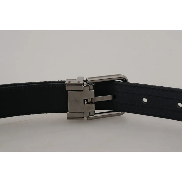 Dolce &amp; Gabbana Blue Jacquard Stripe Silver Buckle Belt