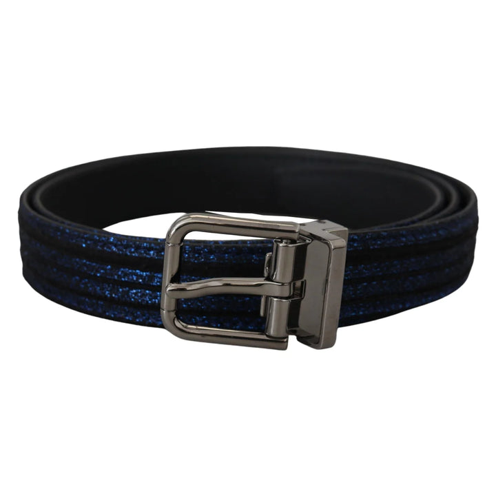 Dolce &amp; Gabbana Blue Jacquard Stripe Silver Buckle Belt