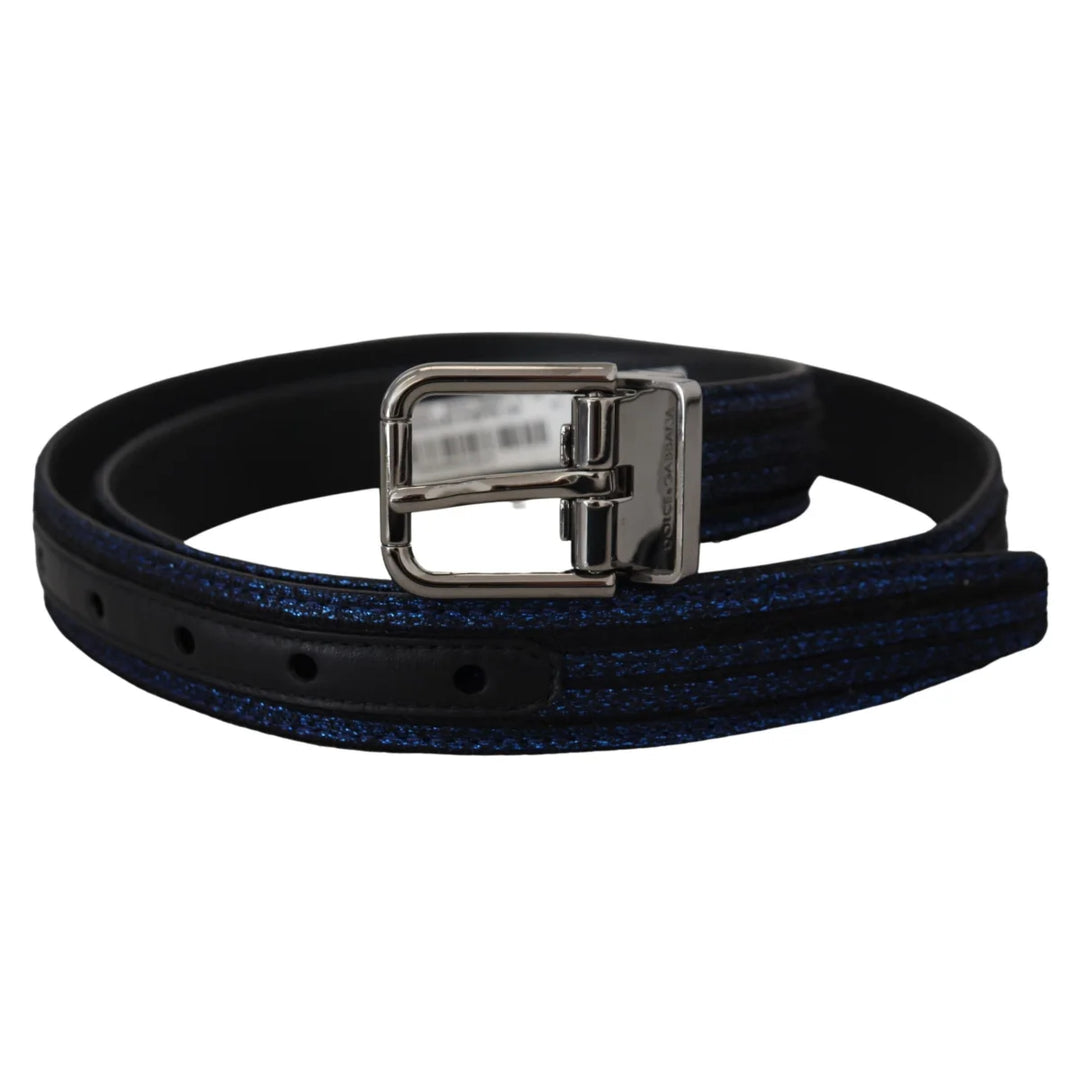 Dolce &amp; Gabbana Blue Jacquard Stripe Silver Buckle Belt