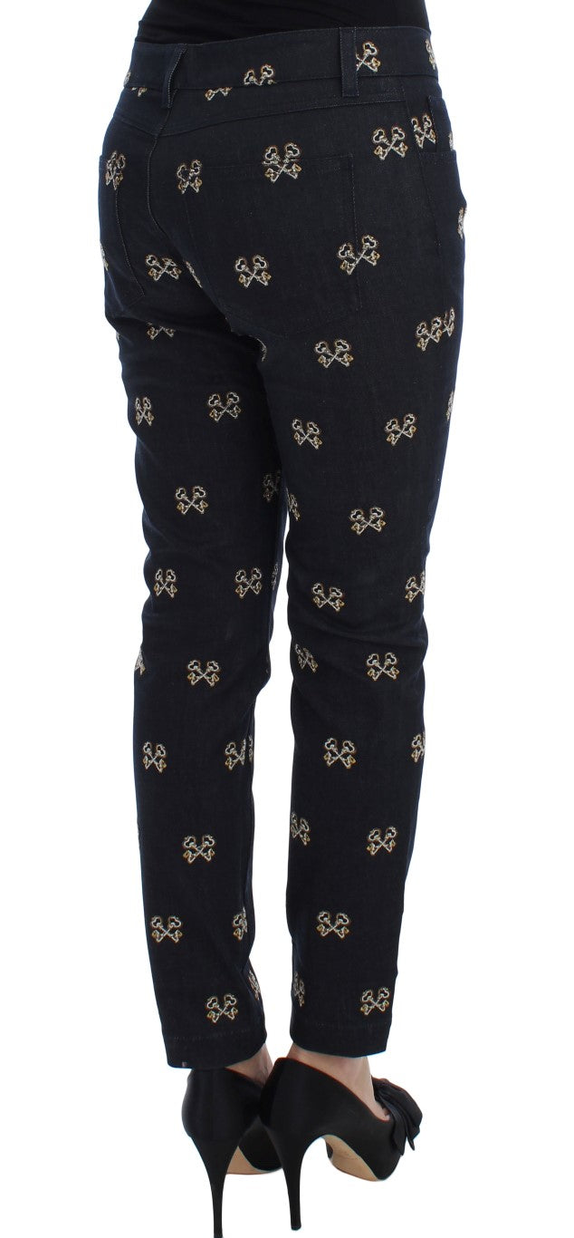 Dolce &amp; Gabbana Blue Key Embroidered Slim Fit Kate Jeans