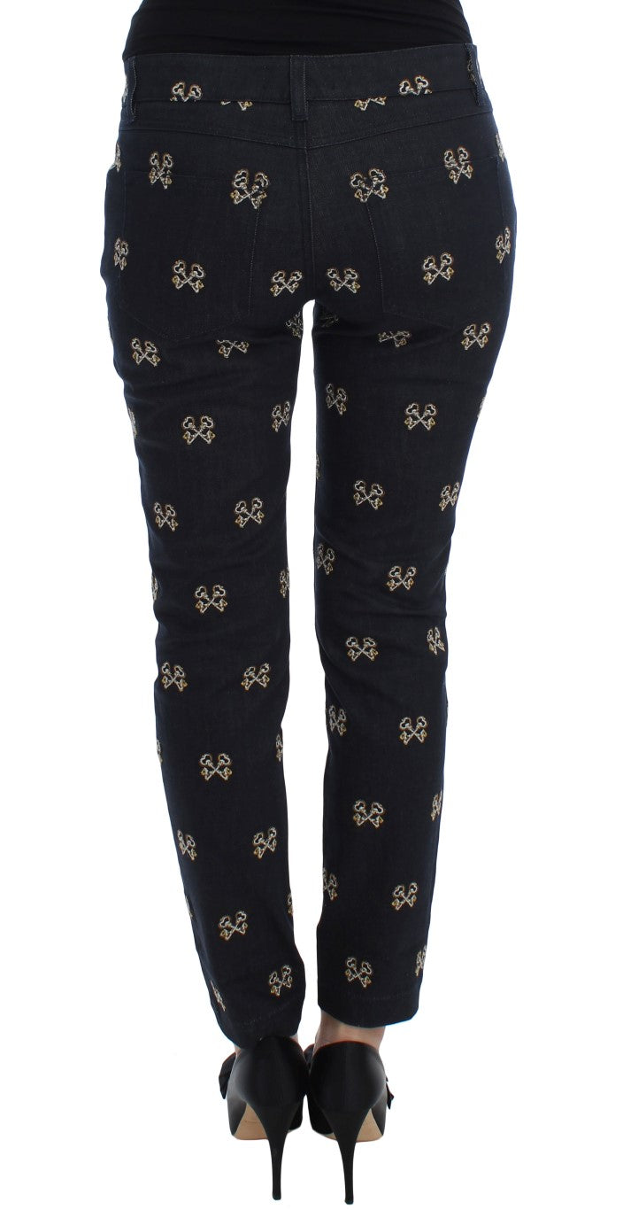 Dolce &amp; Gabbana Blue Key Embroidered Slim Fit Kate Jeans