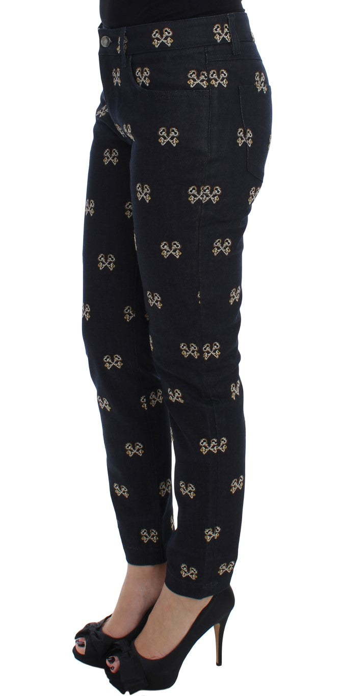 Dolce &amp; Gabbana Blue Key Embroidered Slim Fit Kate Jeans