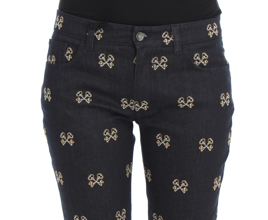 Dolce &amp; Gabbana Blue Key Embroidered Slim Fit Kate Jeans