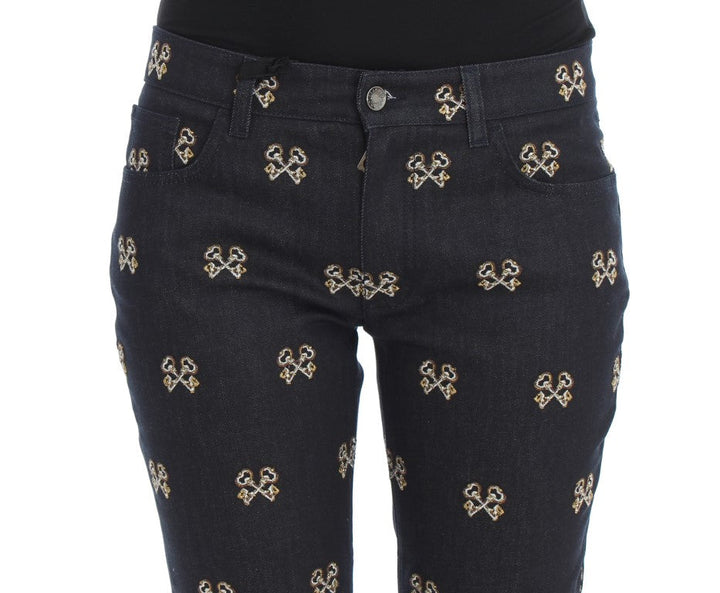 Dolce &amp; Gabbana Blue Key Embroidered Slim Fit Kate Jeans