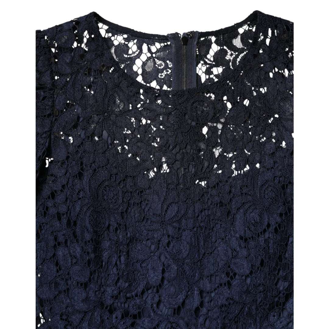 Dolce &amp; Gabbana Blue Lace A-Line Knee Length Dress with Ruffle Accents