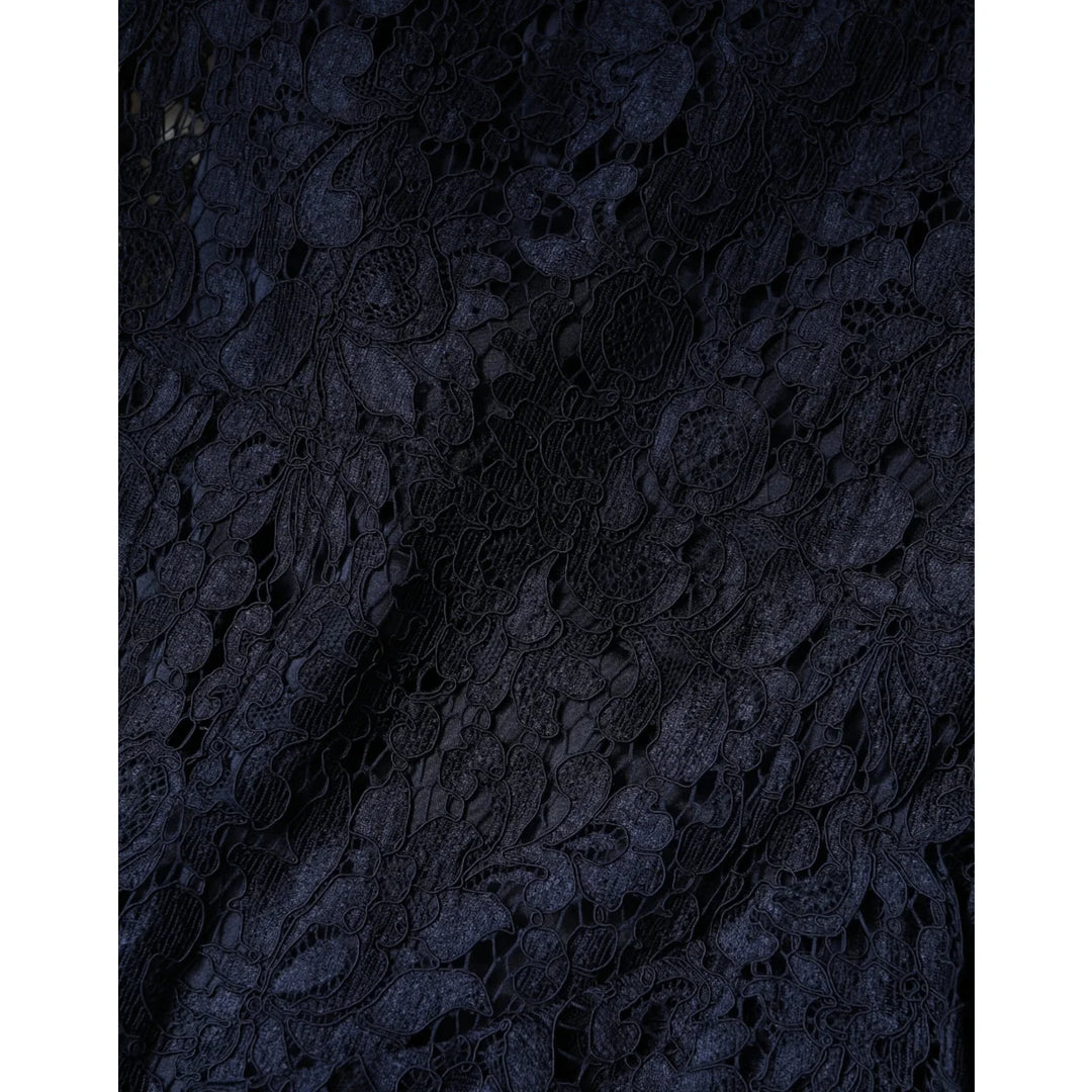 Dolce &amp; Gabbana Blue Lace A-Line Knee Length Dress with Ruffle Accents