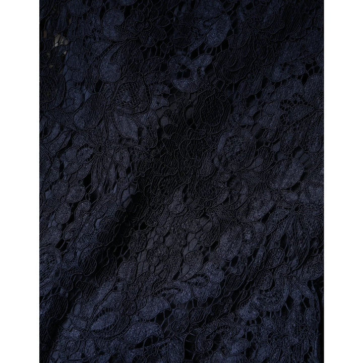 Dolce &amp; Gabbana Blue Lace A-Line Knee Length Dress with Ruffle Accents
