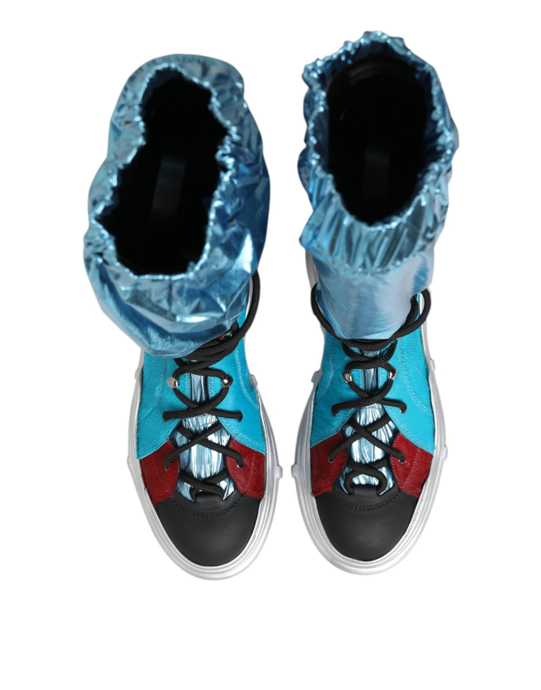 Dolce &amp; Gabbana Blue Lace Up Over the Knee Socks Men Boots Shoes