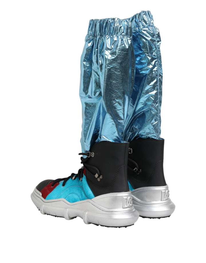 Dolce &amp; Gabbana Blue Lace Up Over the Knee Socks Men Boots Shoes